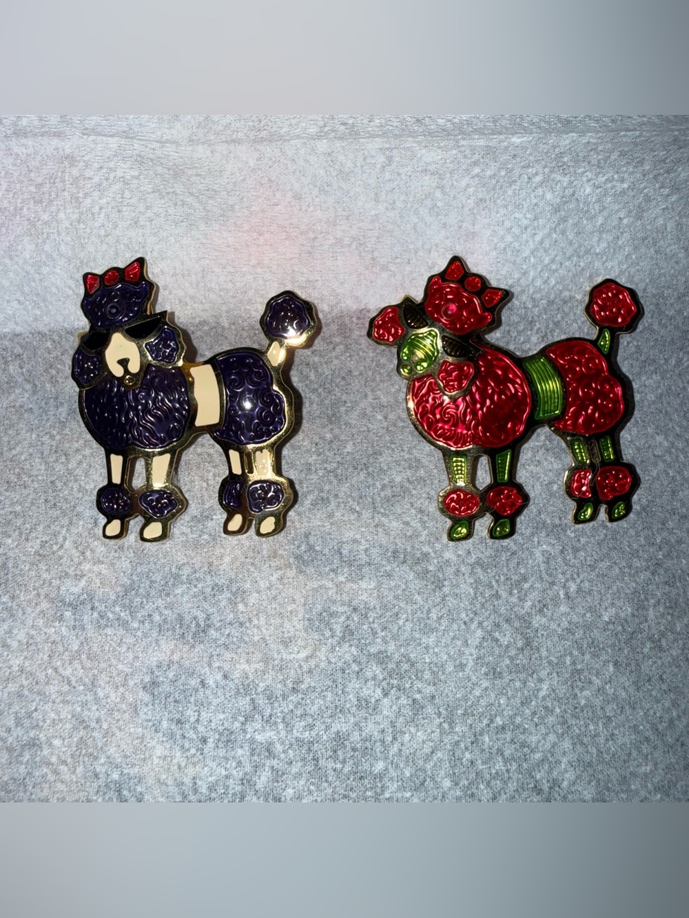 Lot of 2 Vtg Edgar Berebi Poodle Enamel Gold Brooches Pins - Articulating Heads